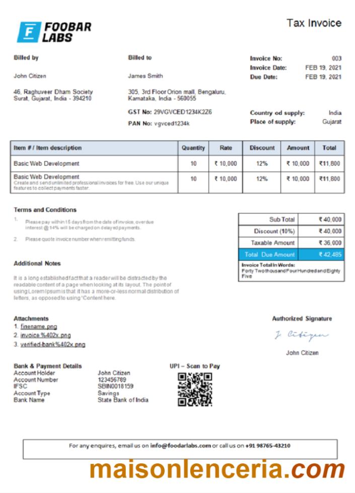 India Foobar Labs Information Technology Company invoice 1